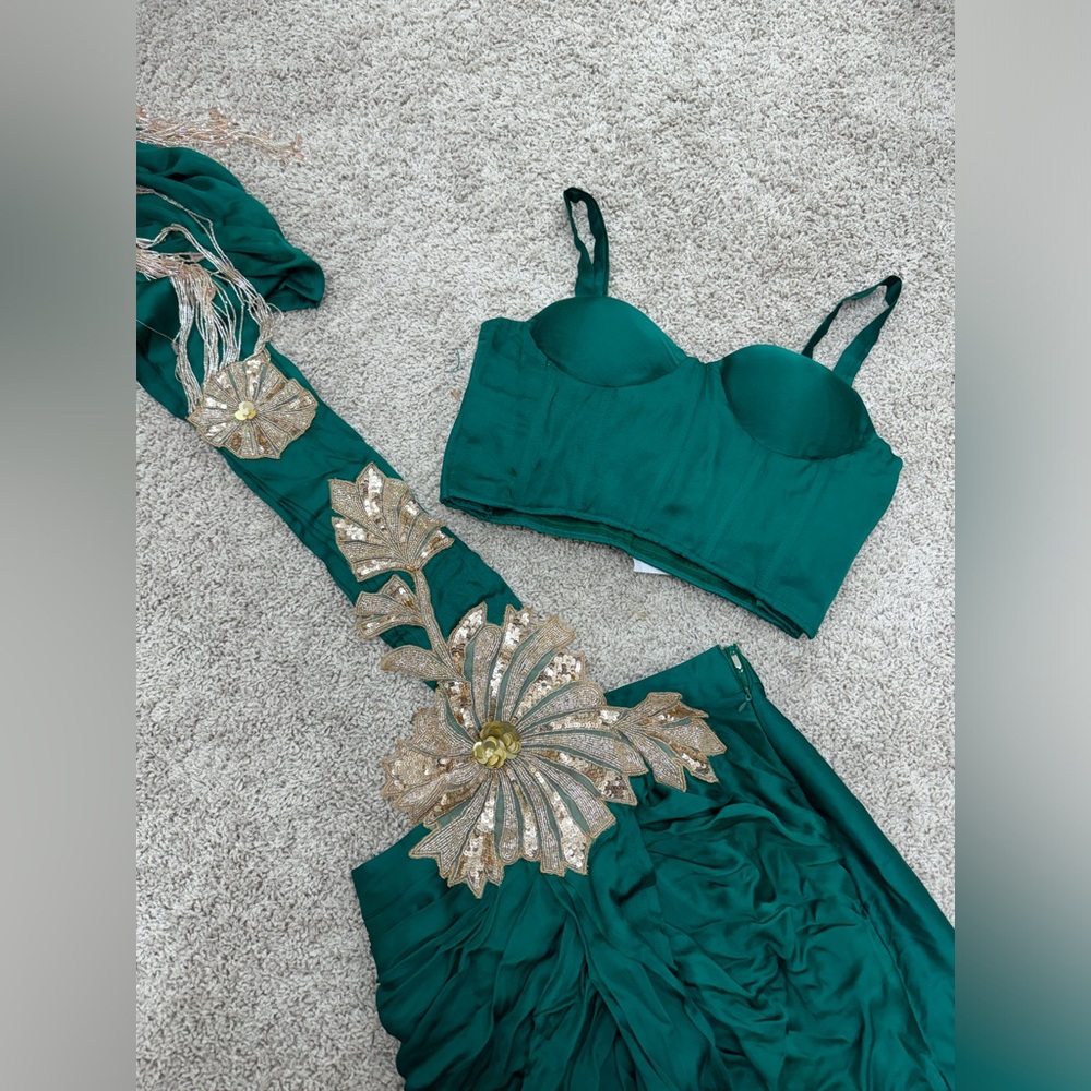 Designer ready to wear skirt saree w/ ready palu and corset blouse Indian party